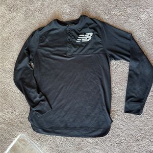 New Balance Men's Black Long Sleeve Henley with NB DRY technology White Logo Lrg